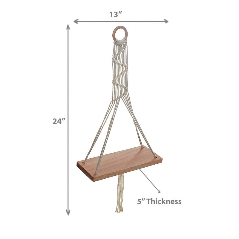 Macrame Wall Hanger With Wooden Shelf