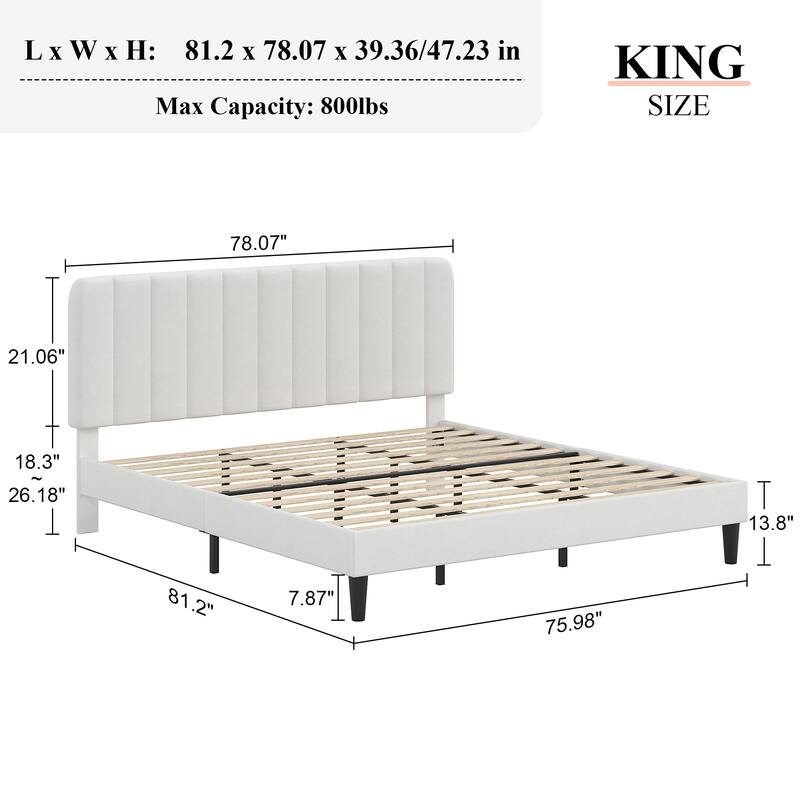 Javlergo King Size Bed Frame with Adjustable Headboard Platform Bed with Wood Slats Heavy Duty Mattress Foundation