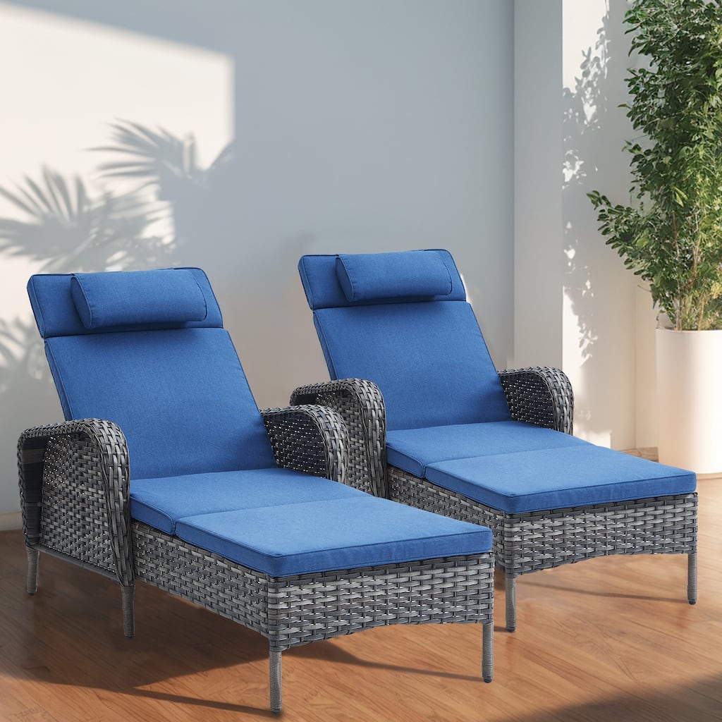 Patio Chaise Lounge Chairs Set of 2 Grey - Blue