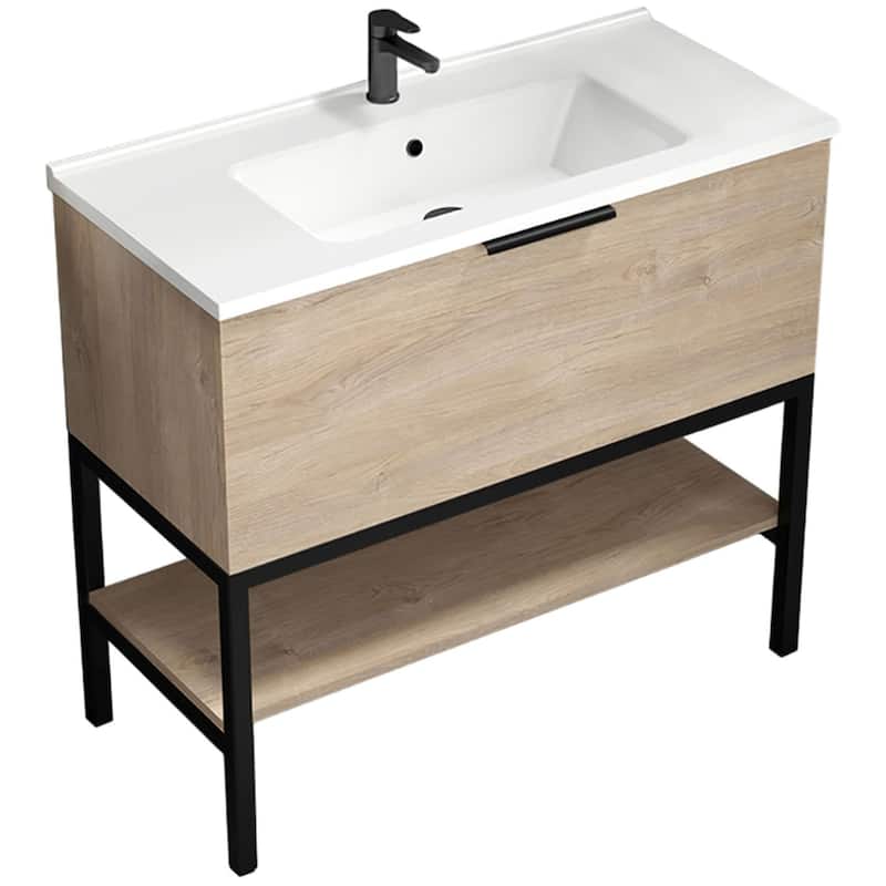 Nameeks Bodrum-3918 Bodrum 40" Free Standing Single Basin Vanity Set - Brown Oak - Oak Finish
