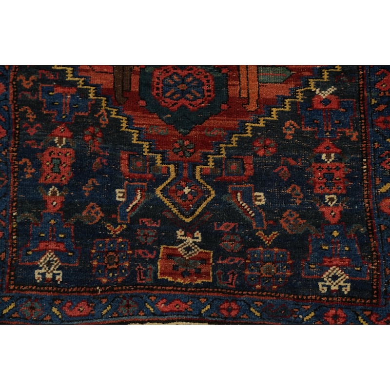 Hand Knotted Oriental 100% Wool Carpet Traditional Geometric Navy Blue & Blues Bidjar Runner Rug - 17' 7'' X 3' 10''