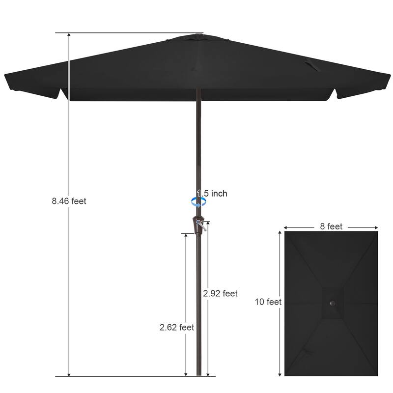 8*10ft Rectangular Patio Market Umbrella with Sagging Edge，UV Risistance,Crank & Tilt