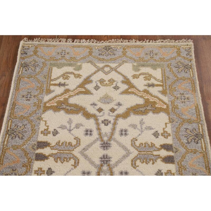 Geometric Oushak Oriental Runner Rug Handmade Wool Carpet - 2'7"x 7'11"