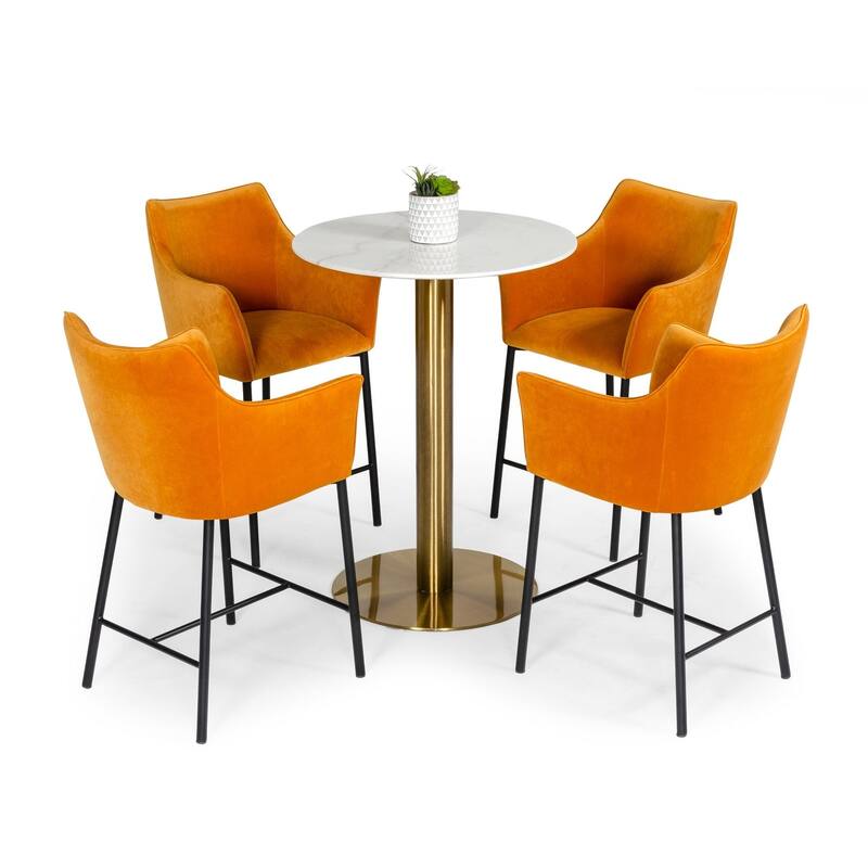 Modrest Fairway Glam White Marble and Brushed Gold Bar Table