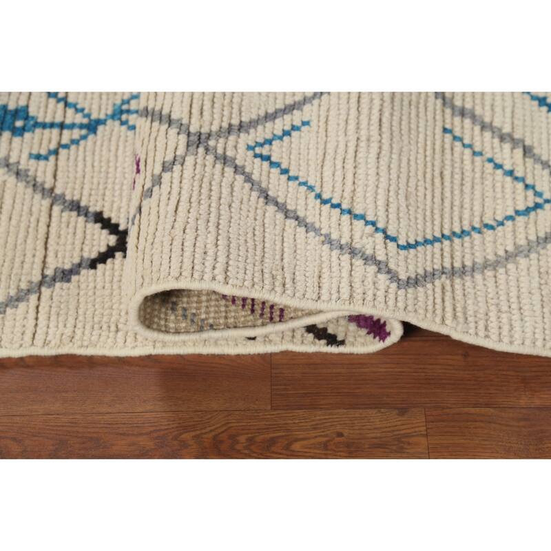 Striped Ivory Moroccan Oriental Area Rug Handmade Wool Carpet - 3'10"x 6'11"