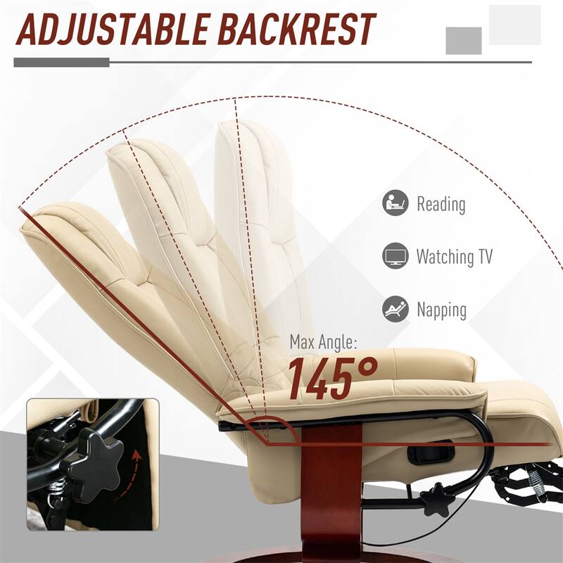 Swivel Leather Manual Recliner with Armrest and Extendable Footrest