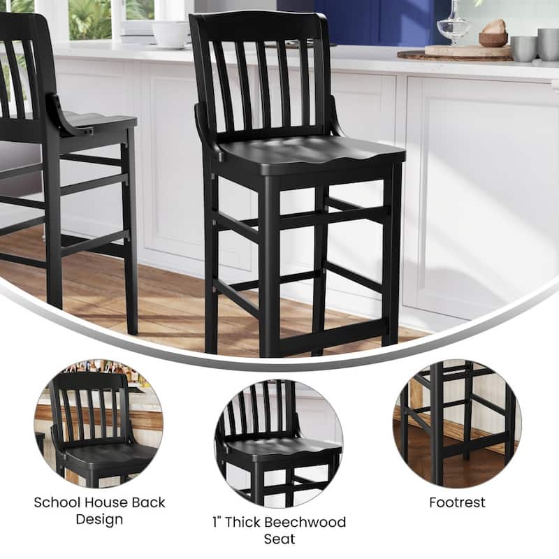 School House Back Wood Restaurant Dining Barstool - 18.5"W x 18.75"D x 44"H