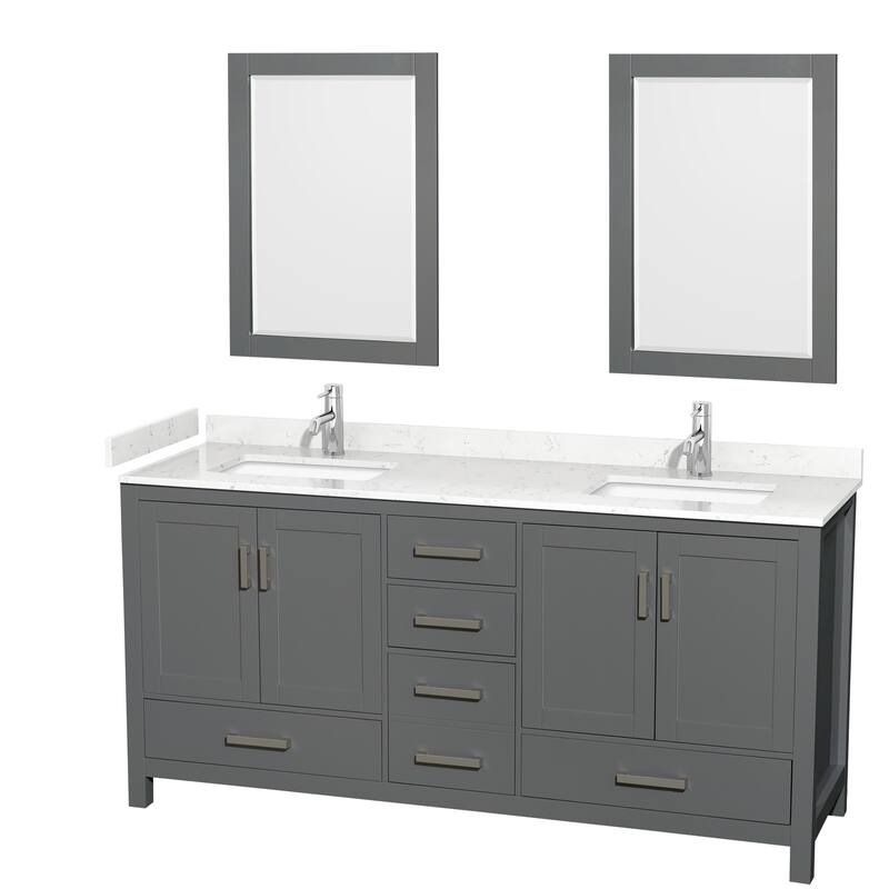 Sheffield Double Bathroom Vanity Set, Cultured Top, 24-Inch Mirrors - 72-Inch Double - Dark Gray, Carrara Cultured Marble Counter