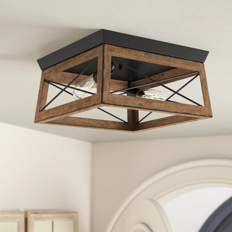 2 Light Caged Square/Rectangle Flush Mount Fixture