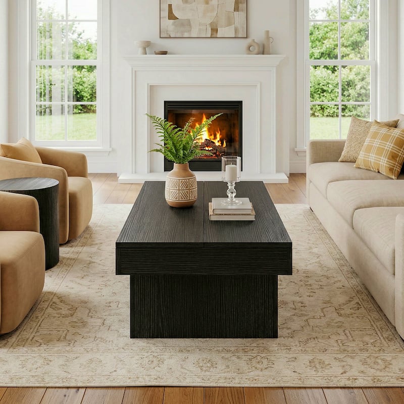 55.11" Double Pedestal Wood Coffee Table, Rectangular