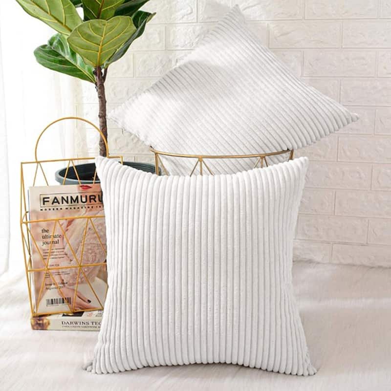 Corduroy Throw Pillow Striped Pillow for Couch Set of 2 - BEIGE