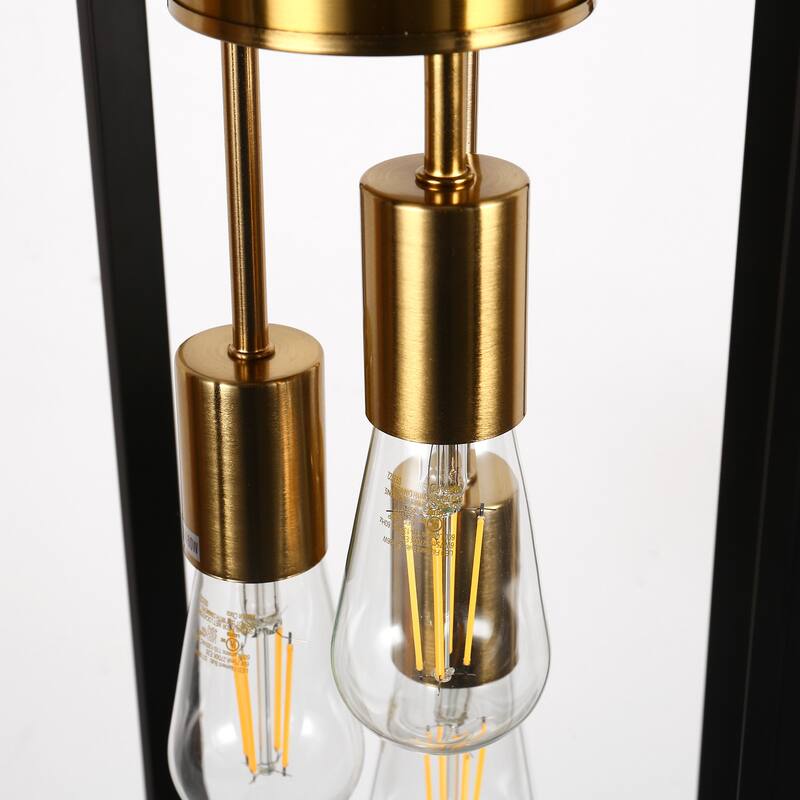 Industrial Farmhouse Pendant Lights, Rectangle 3-Light Modern Black and Golden Chandelier - Black and Gold - 13.78