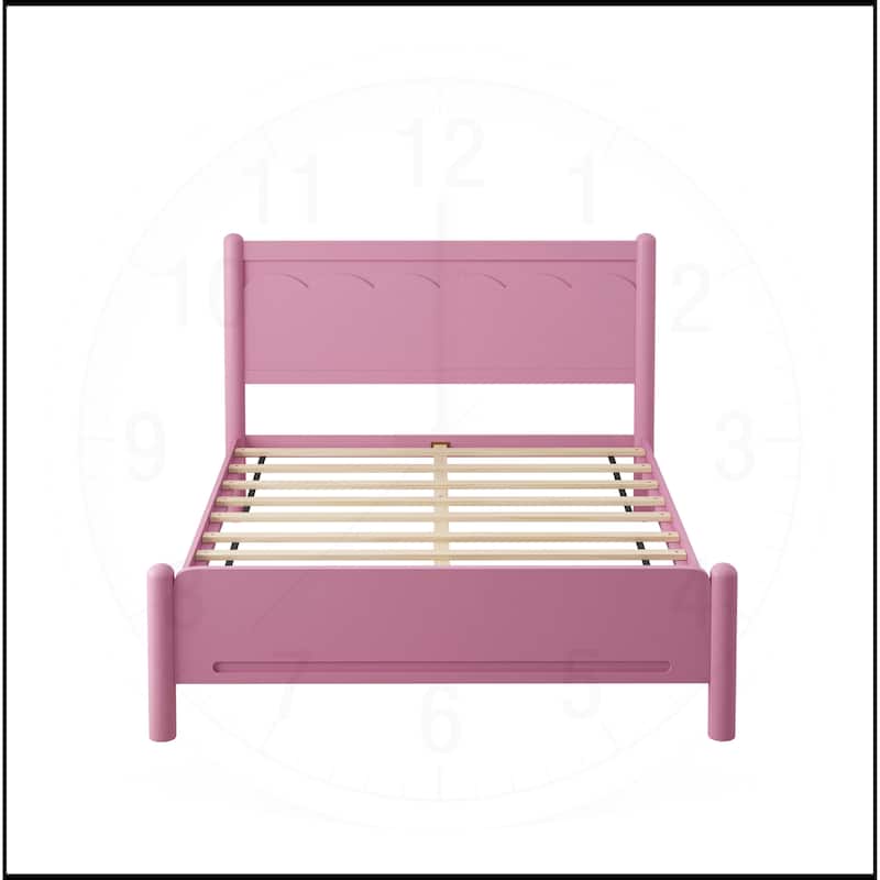 Wood Platform Bed Frame with Headboard and Wooden Slat Support