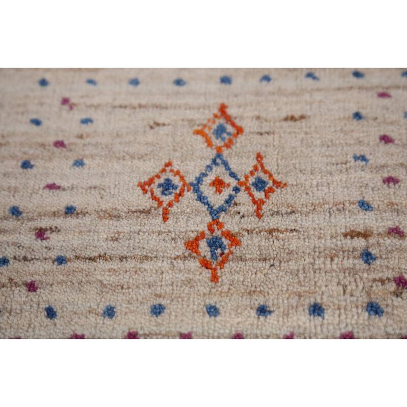 Tribal Gabbeh Indian Area Rug Hand-Knotted Oriental Beige Wool Carpet - 8'2" x 9'9"
