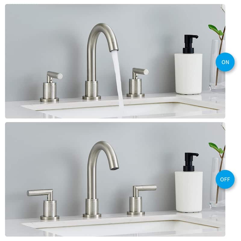 2 Handles Widespread Bathroom Sink Faucet 3 Holes Bathroom Faucet with Pop Up Drain Vanity Tap with CUPC Supply Hoses