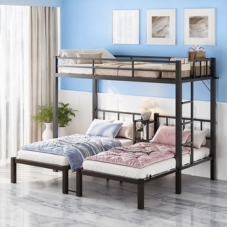 Metal Triple Bunk Bed Twin Over Twin Over Twin,3 Bunk Beds with Shelves for Kids,Teens and Adults,Heavy Duty,Black