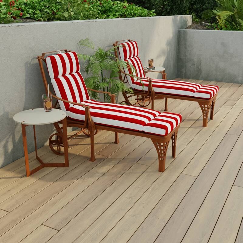72" x 22" Red Stripe Outdoor Chaise Lounge Cushion with Ties and Loop - 72'' L x 22'' W x 3.5'' H - Cabana Red
