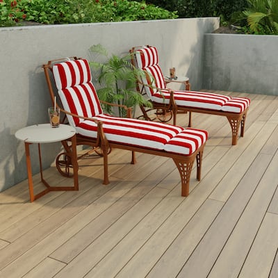 72" x 22" Red Stripe Outdoor Chaise Lounge Cushion with Ties and Loop - 72'' L x 22'' W x 3.5'' H