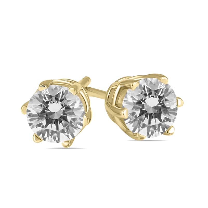 Marquee 1/4 Carat TW 6 Prong Round Diamond Solitaire Stud Earrings In 14k Yellow Gold