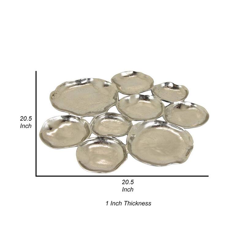 Jiva 9 Piece Decorative Bowl Set, Irregular Shaped Design, Silver Metal