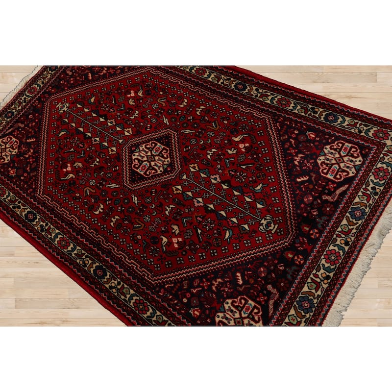 3'3''x5 Hand Knotted Wool Red Abadeh Traditional Rug - 3' 3'' x 5'