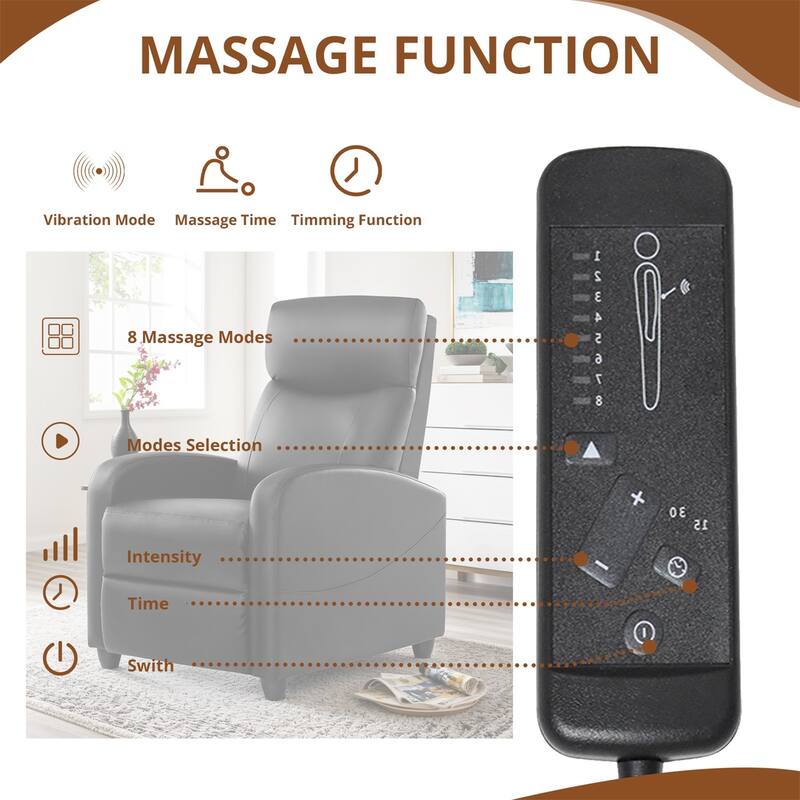 Recliner Chair for Living Room - Massage PU Leather Recliner Sofa with Lumbar Support, Home Theater Seating