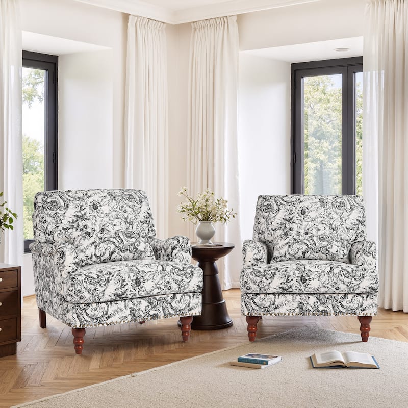 Set of 2 Mid Century Chenille Upholstered Accent Chairs