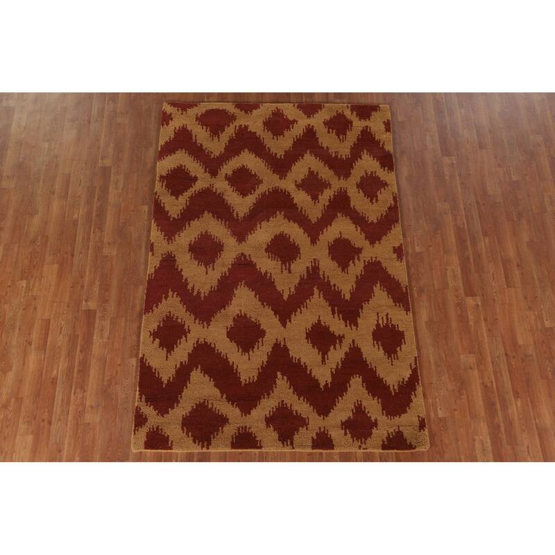 Hand Knotted Oriental 100% Wool Carpet Modern All-Over Yellow & Gold Gabbeh Area Rug - 7' 9'' X 5' 0''