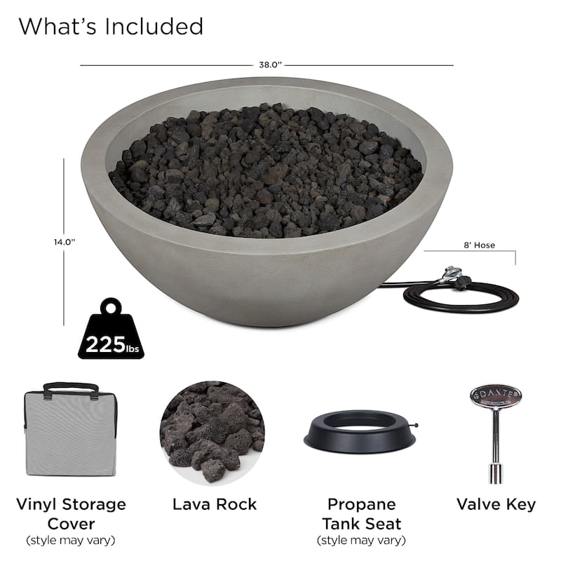 Alta Medium Propane Fire Bowl in Shade by Jensen Co - 38 x 38 x 14