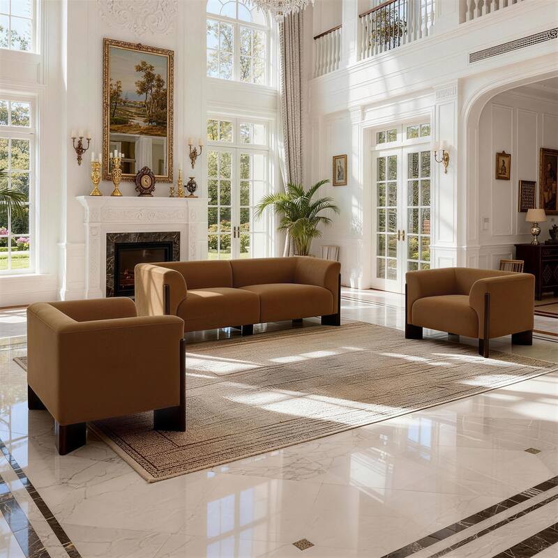 Mid-Century Tuxedo Arm Roomy Barrel Chair Oversized Loveseat Sofa