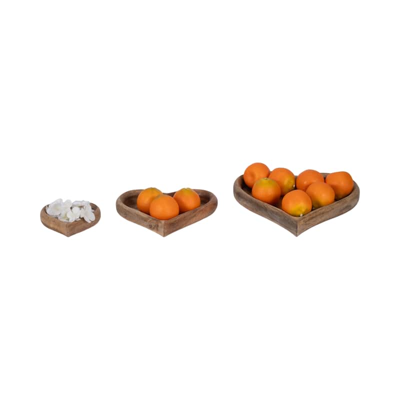 Sagebrook Home Mango Wood Heart Trays - Perfect For Entertaining & Decor - 14" x 14" x 2"
