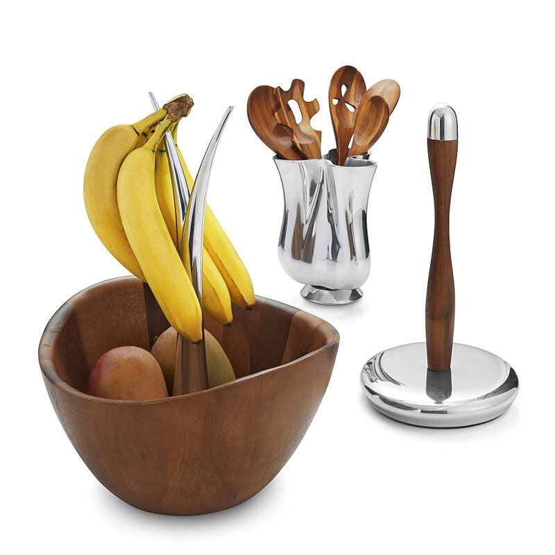 Nambe Acacia Wood Fruit Tree Bowl with Alloy Metal Branch - 12 inch