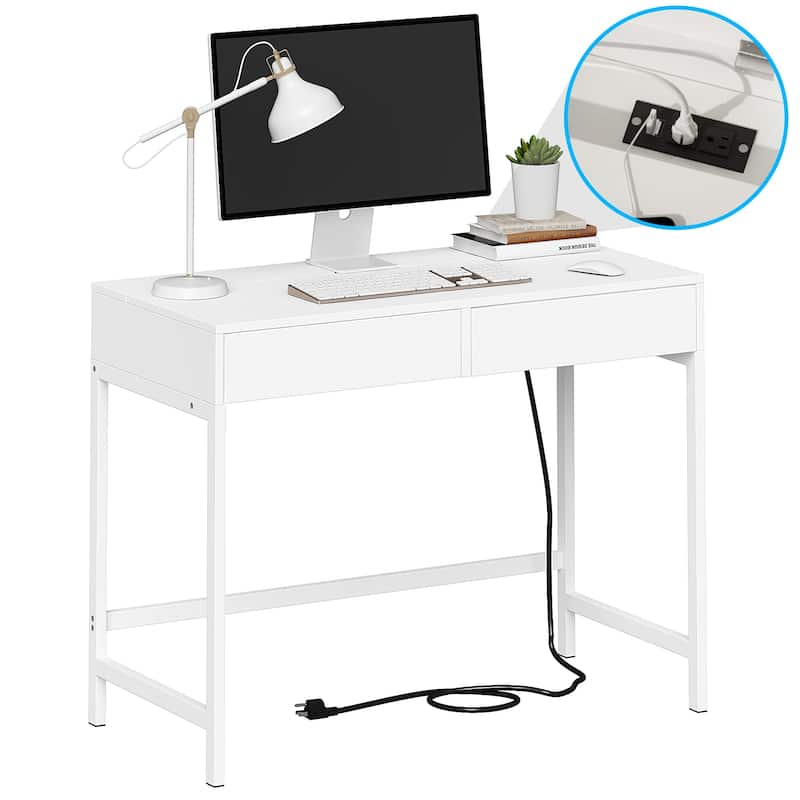 40" Charging Station Desk with 2 Outlets & 2 USB Ports - 2-Drawer Computer/Vanity Desk for Office or Bedroom