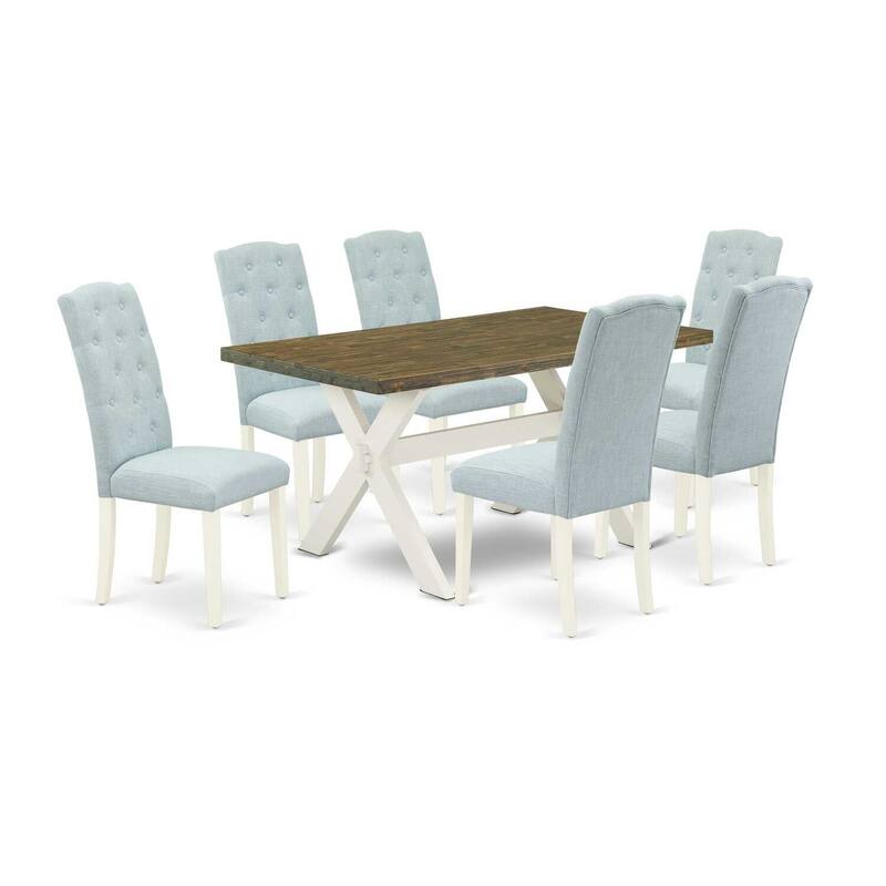 HomeStock 7-Piece Natural Oak Finish Solid Wood Top Dining Table with 6-Chairs