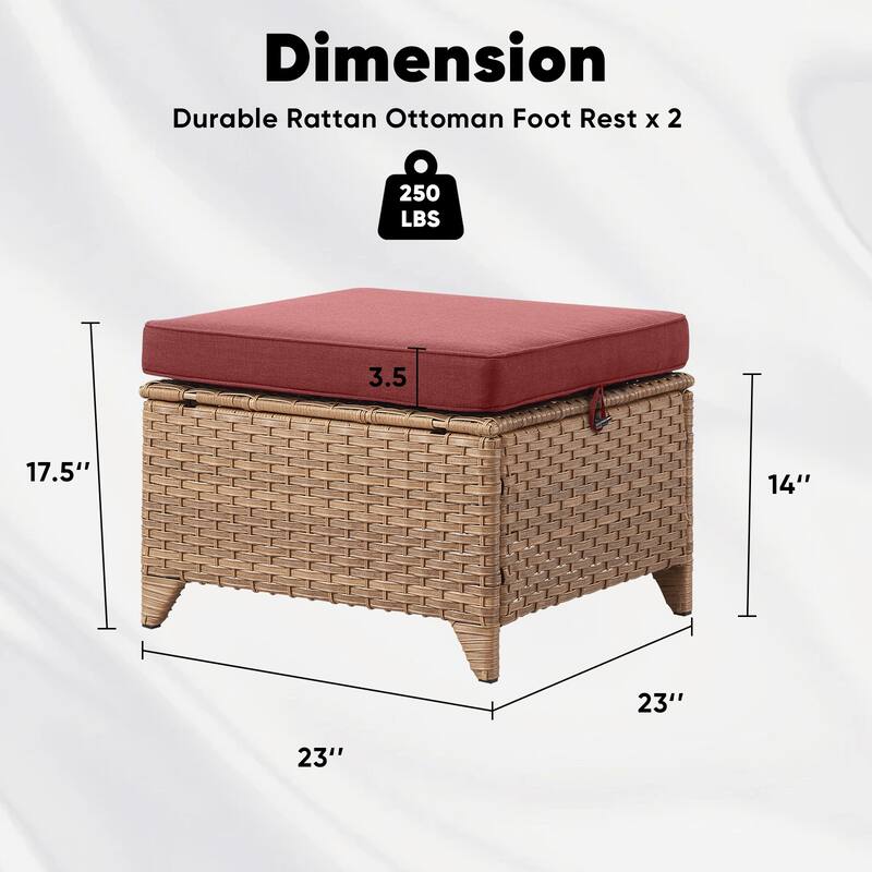 2 Wicker Ottomans Multipurpose Outdoor Footrest
