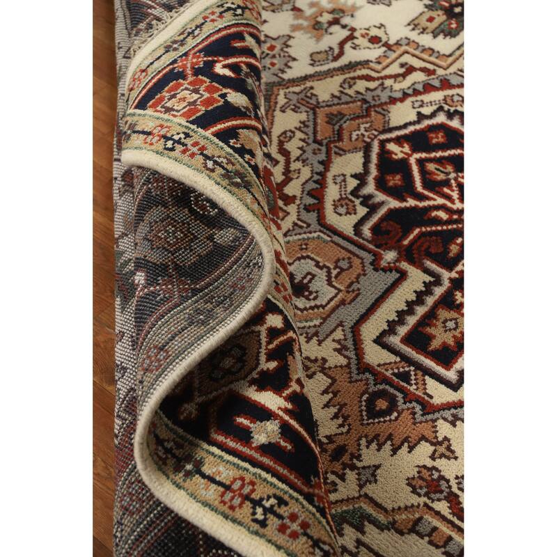 Geometric Ivory Heriz Serapi Indian Area Rug Handmade Wool Carpet - 8'0" x 9'9"