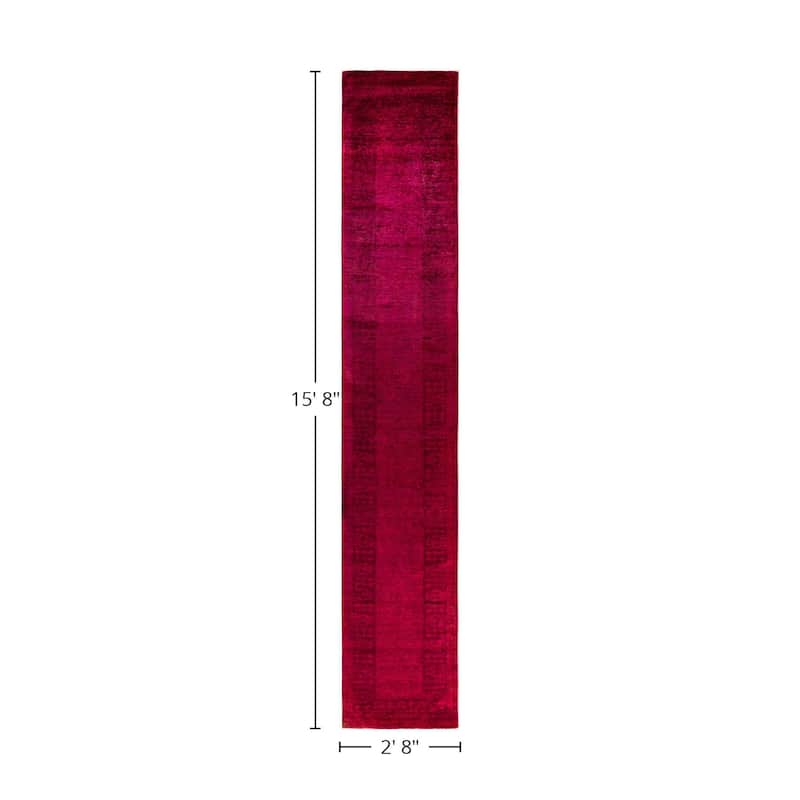 Overton Hand Knotted Wool Vintage Inspired Modern Contemporary Overdyed Red Runner Rug - 2' 8" x 15' 8"