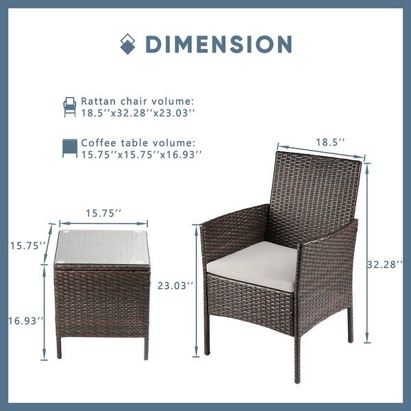 dimension image slide 3 of 5, Pheap Outdoor 3-piece Wicker Bistro Set by Havenside Home