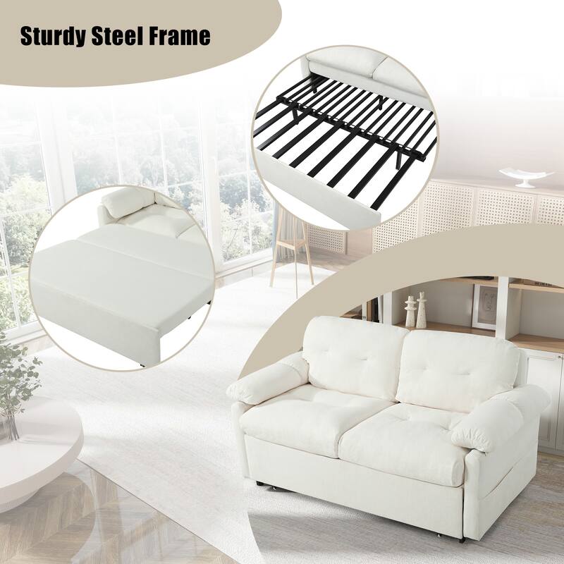 Convertible Pull Out Sofa Bed, Multi-Functional Chenille Loveseat Sofa, Casual Sofa with Thicked Cushions & Side Pocket