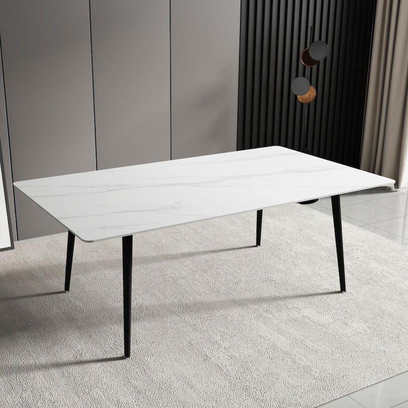 70.8'' Rectangle Dining Table with Stone Top - White Top