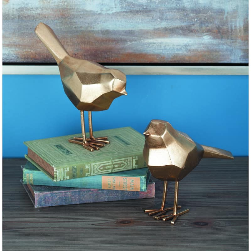 CosmoLiving by Cosmopolitan Gold or Gray Polystone Bird Decorative Sculpture with Origami Accents (Set of 2) - Gold