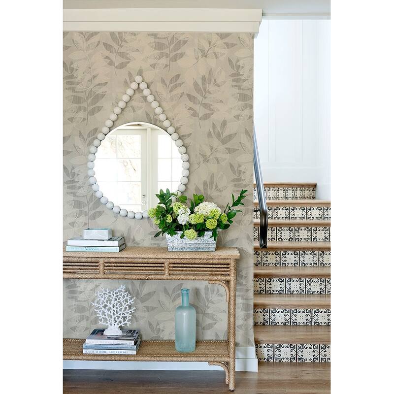 A-Street Prints Chimera Platinum Flocked Leaf Wallpaper