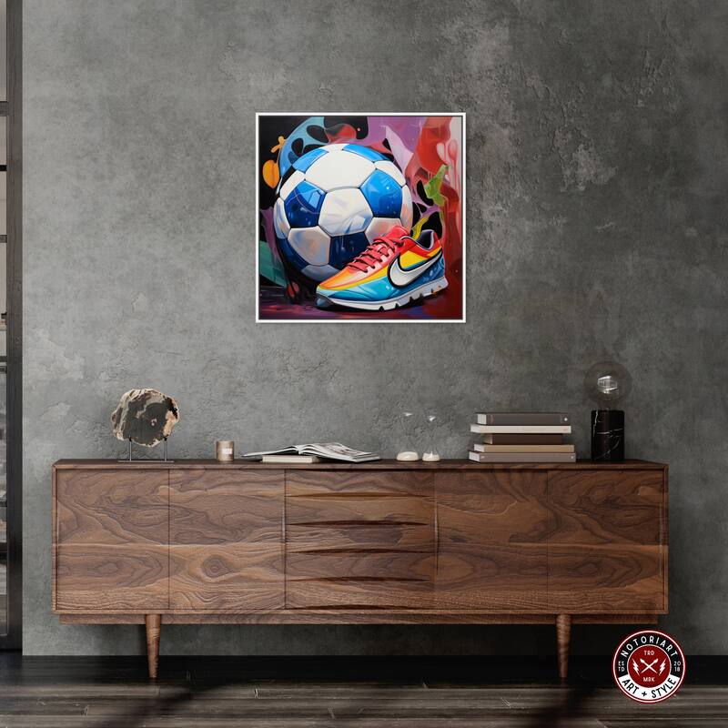 Notoriart Colorful Soccer Sneaker Splash Framed Soccer 1 Piece Canvas Wall Art