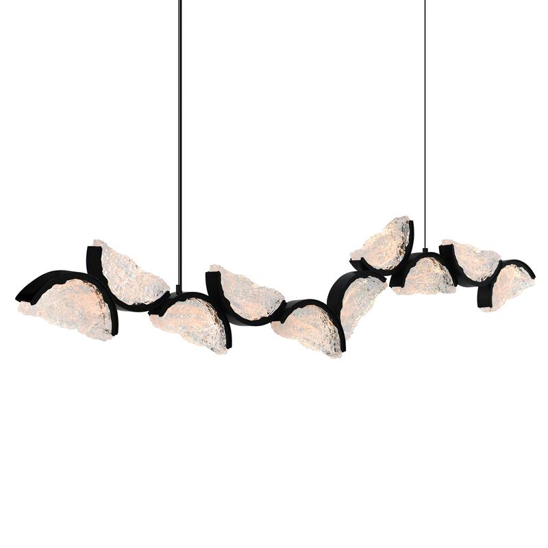 Moon Integrated LED 70in Black Chandelier with Handcrafted Glass
