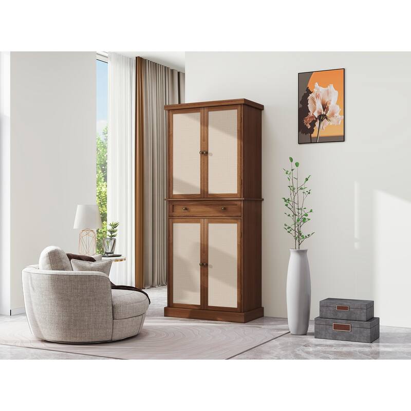 4 Door Cabinet with 1 Drawer, with 4 Adjustable Inner Shelves, Storage Cabinet
