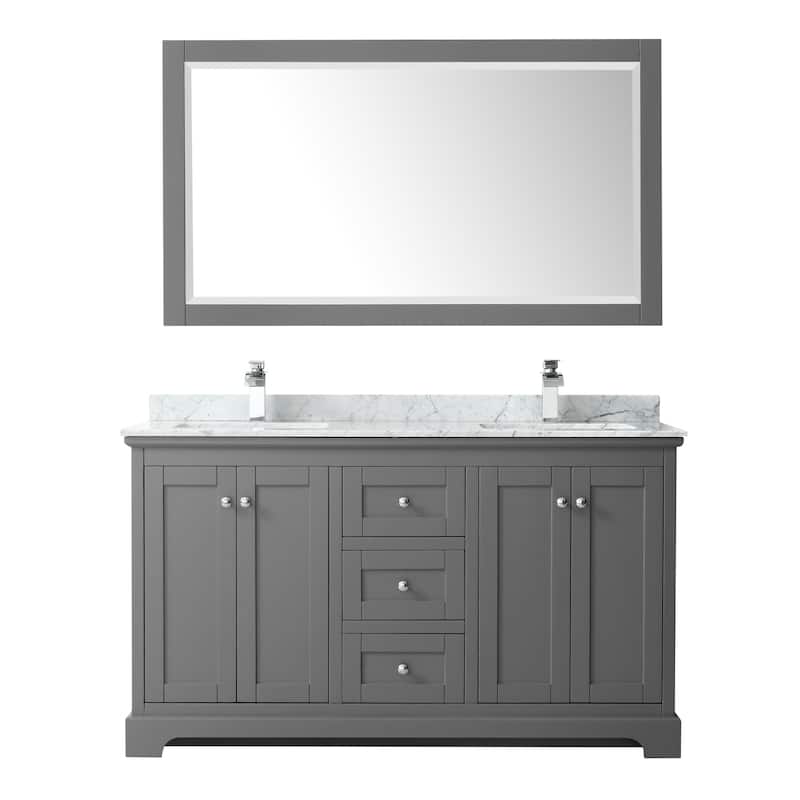 Avery 60-inch Double Vanity, Marble Top, Square Sinks, 58-inch Mirror