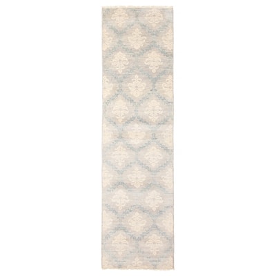 ECARPETGALLERY Hand-knotted Silk Shadow Grey Wool Rug - 2'7 x 9'9