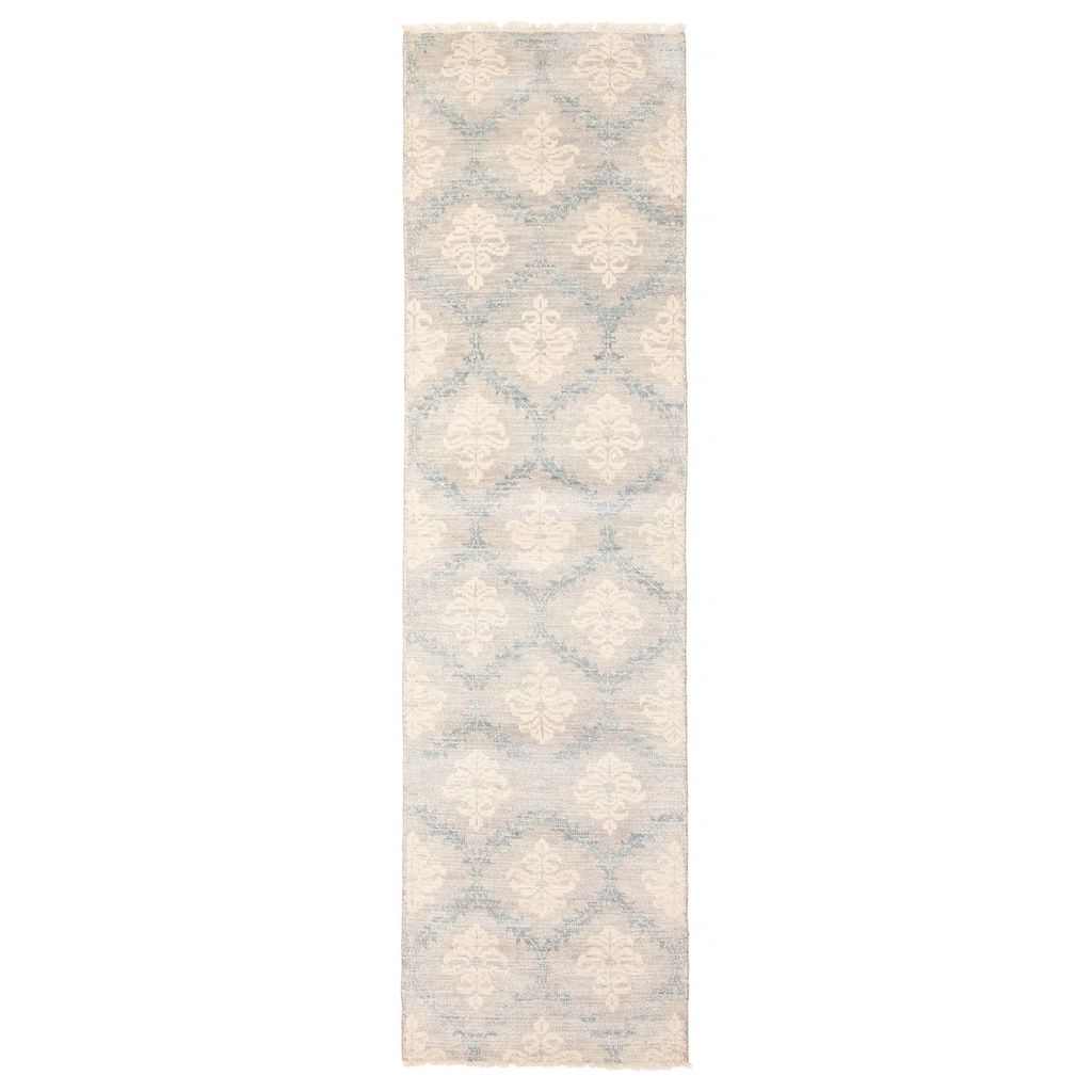 ECARPETGALLERY Hand-knotted Silk Shadow Grey Wool Rug - 2'7 x 9'9