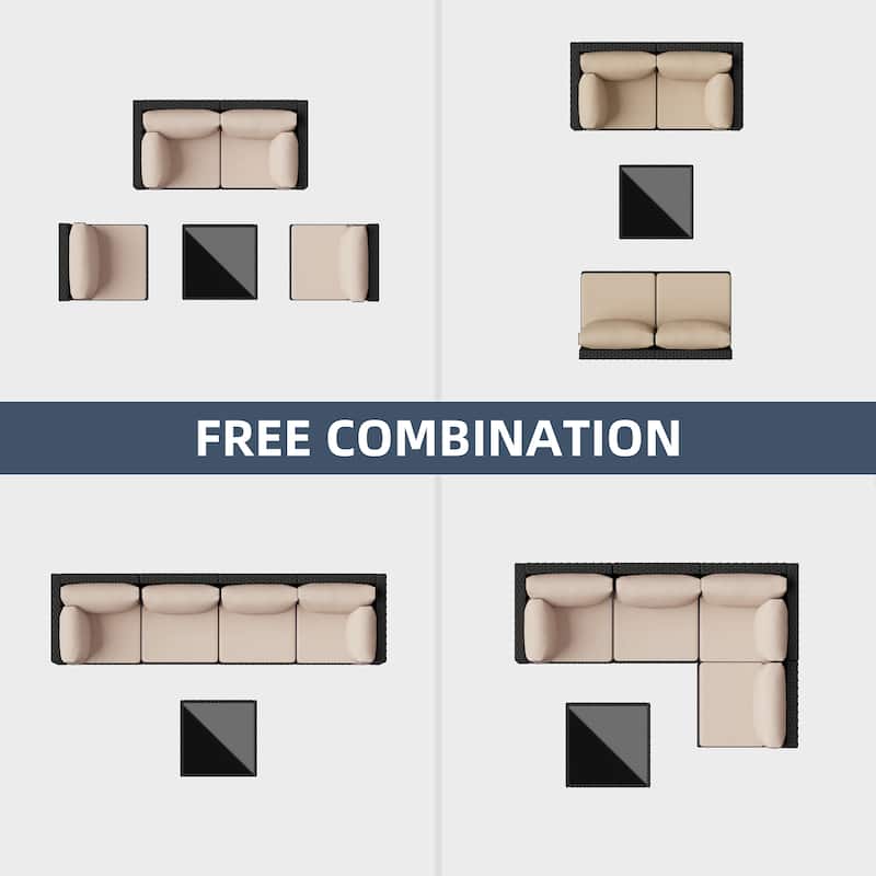 Outdoor 5-Piece Wicker Sectional Sofa Set with Table.