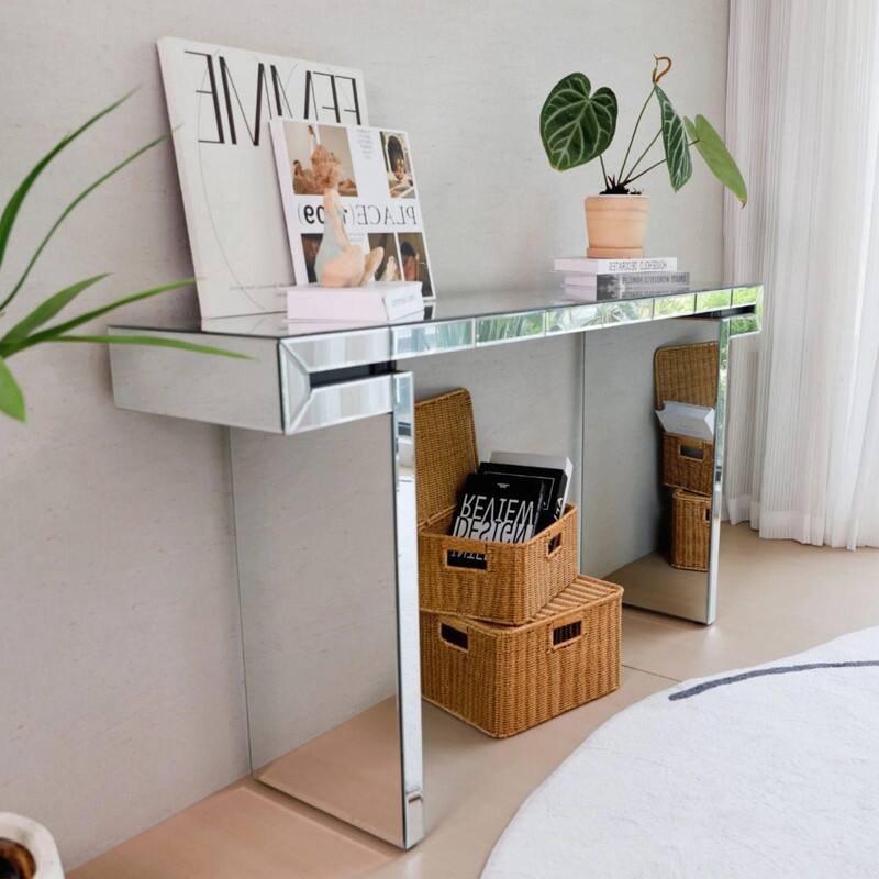 Luxury 60" Mirror Console Table with Fluted Glass for Elegant Entryway and Living Room Use